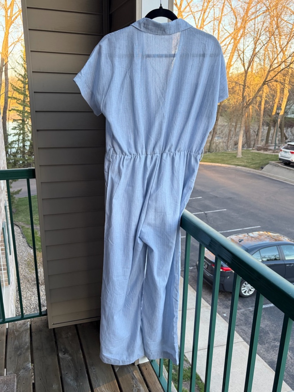 ππ¦Alani Light Blue Linen Blend Jumpsuit NWOT Size L Wide Leg Romper Collared - Picture 4 of 16
